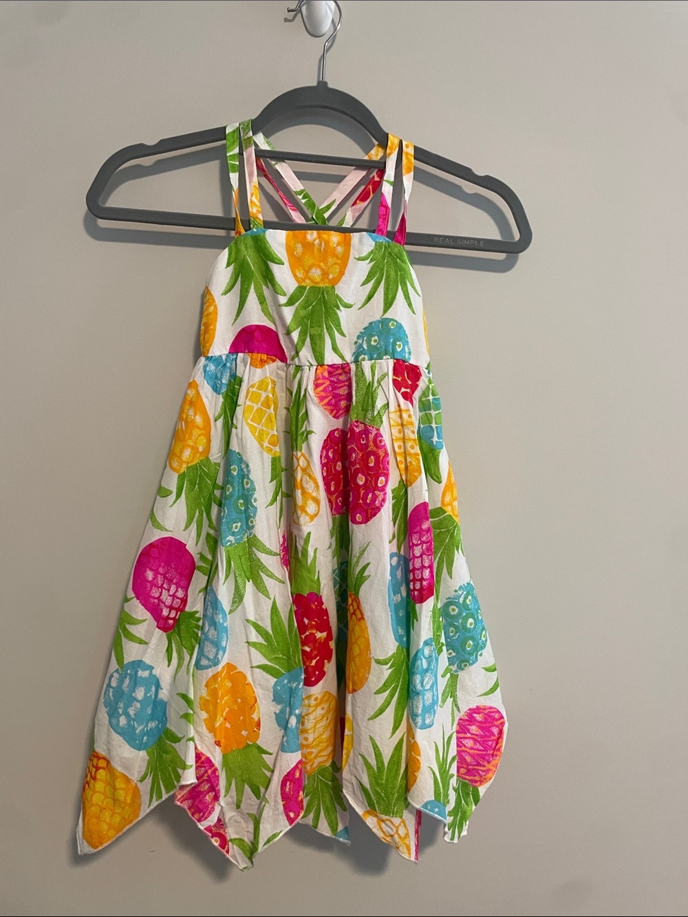 C&C California White Pineapple Print Sundress with Multicolor Fruit